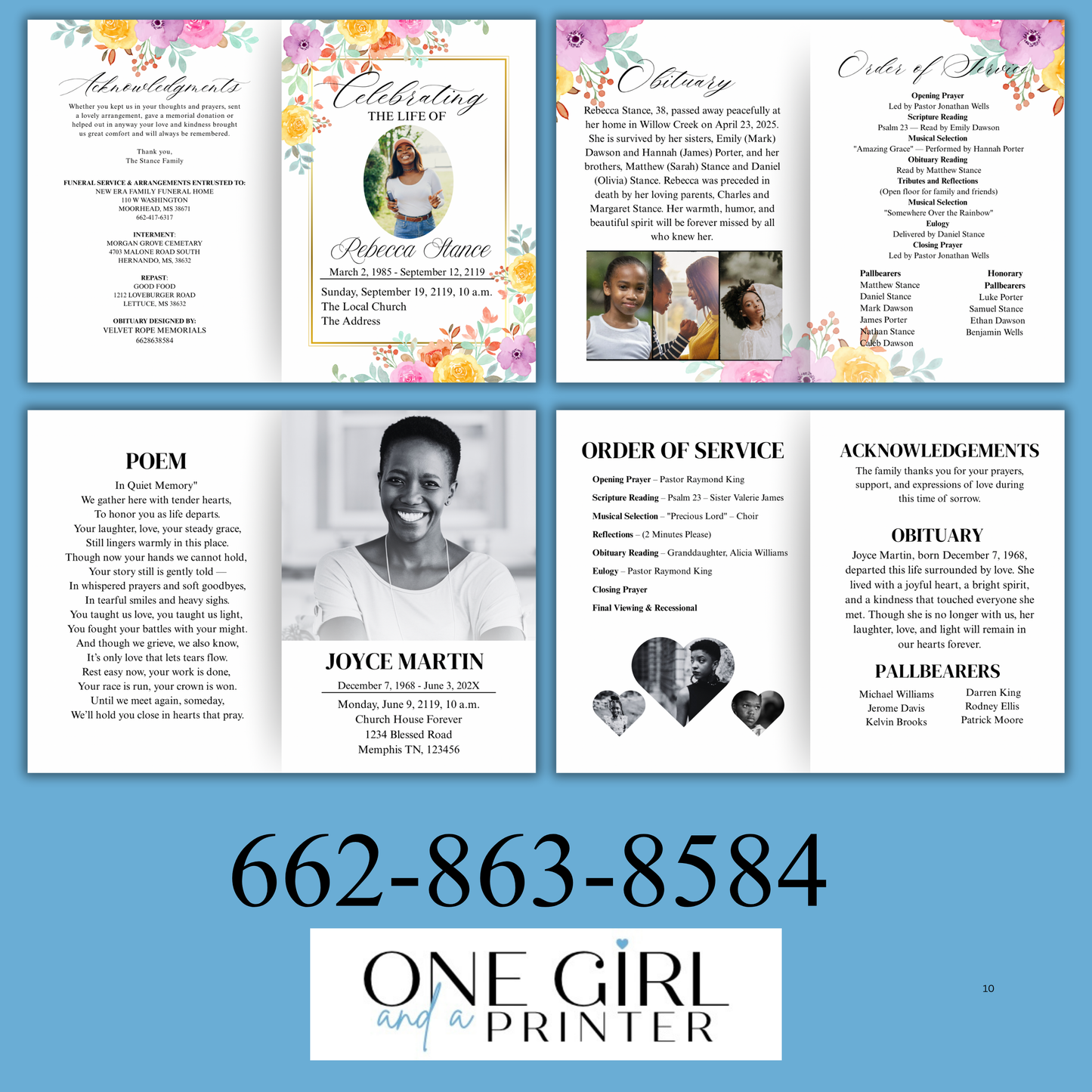 Small Obituary 4 Page “Minimal Color”