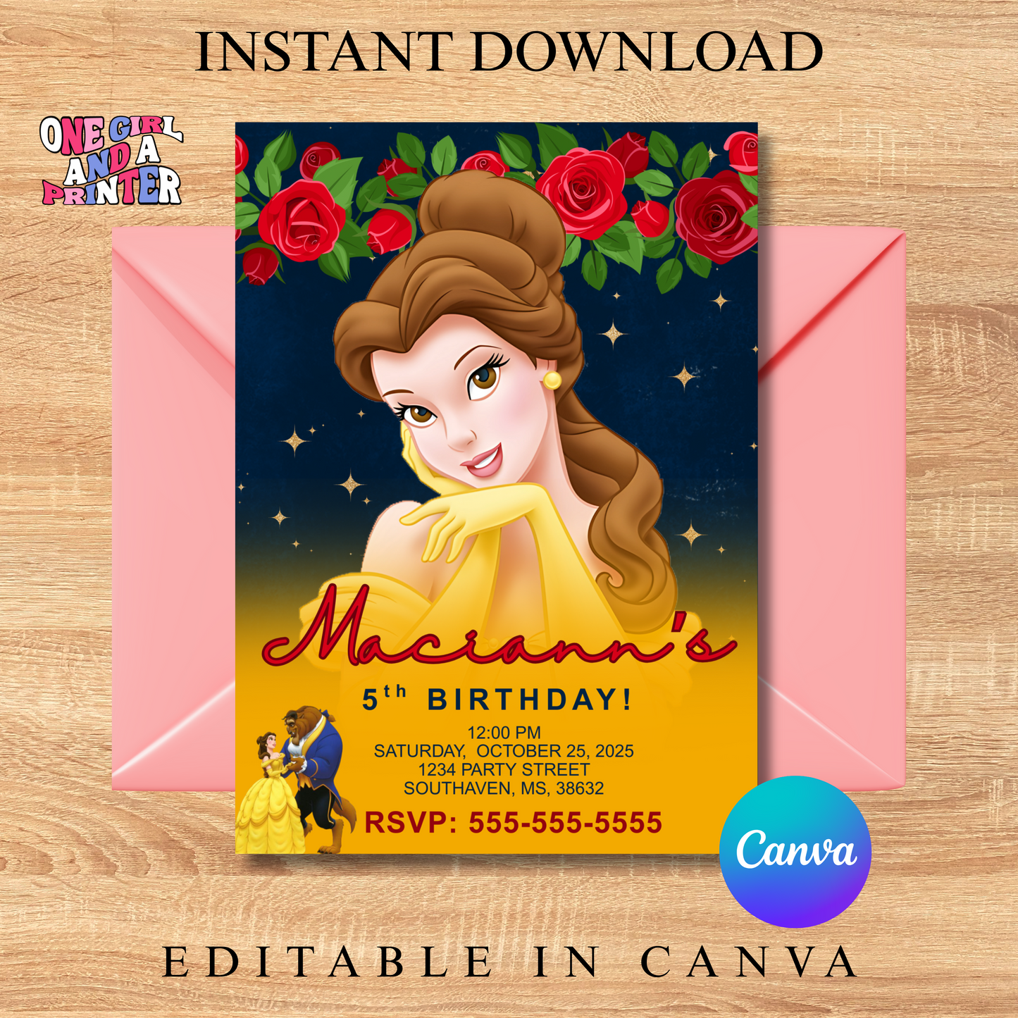 Princess Belle Birthday Invitation