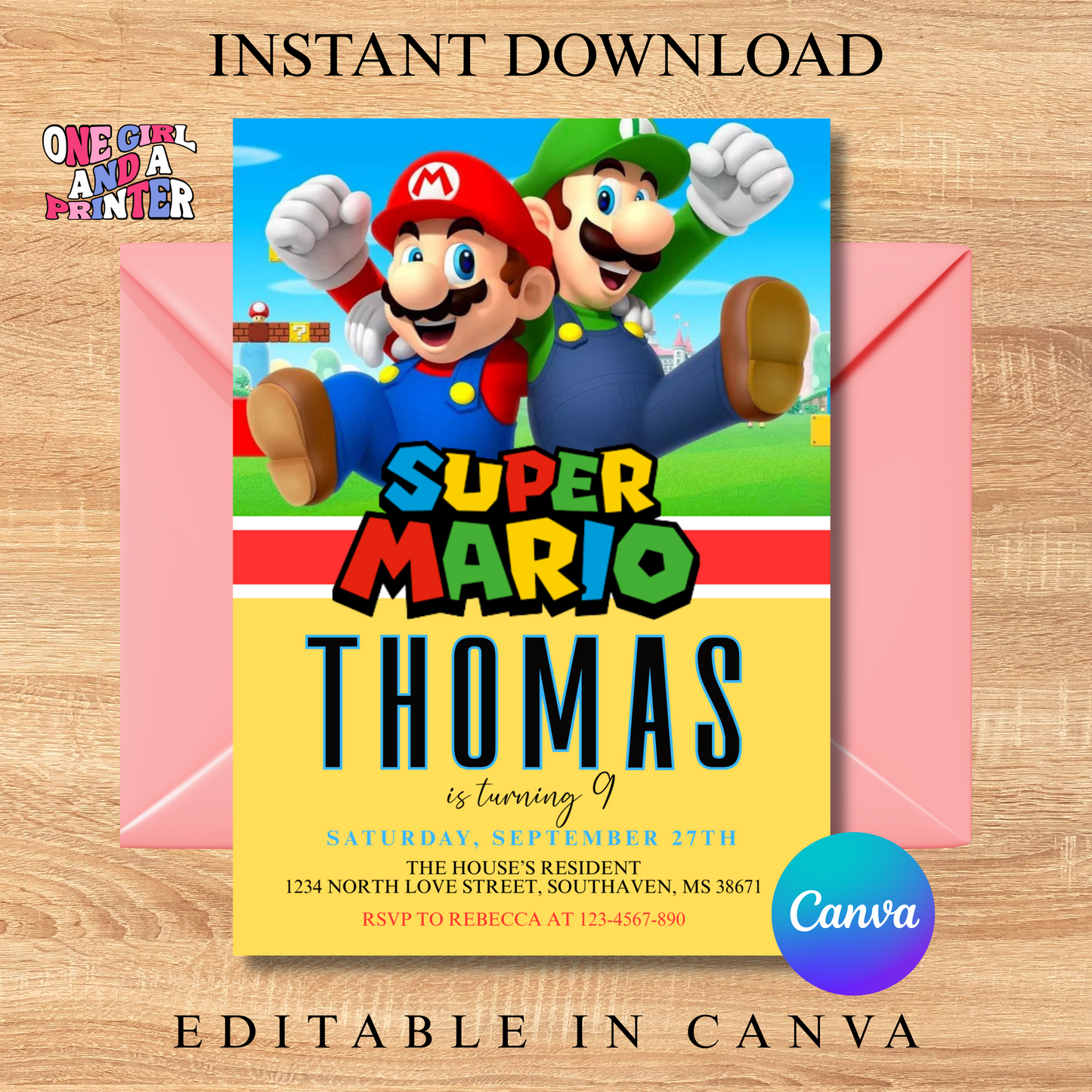 Super Mario Bros Birthday Invitation