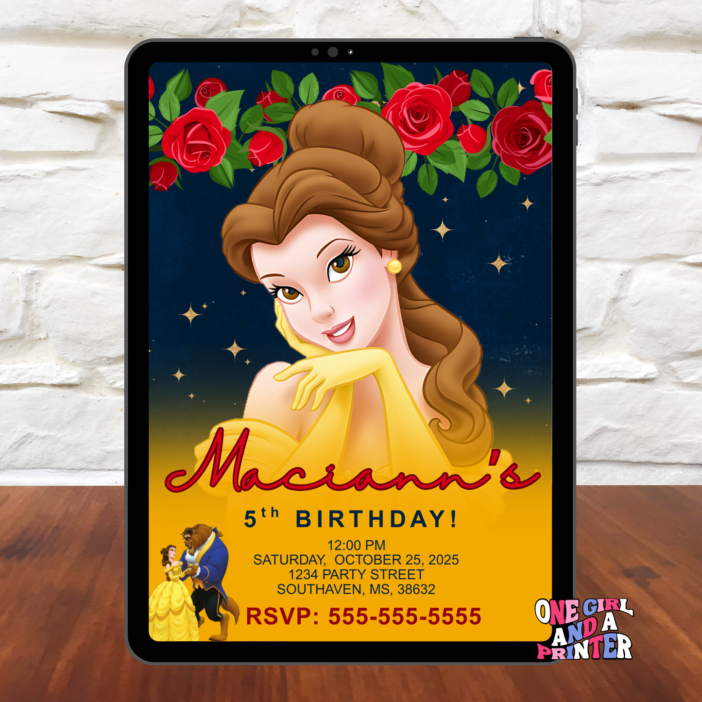 Princess Belle Birthday Invitation