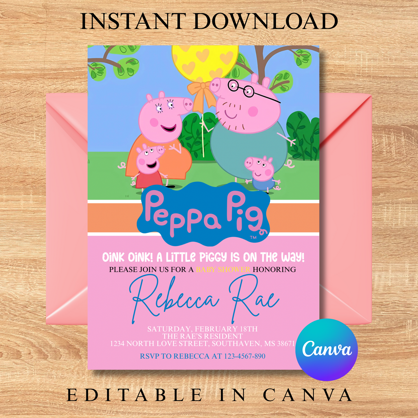 Peppa Pig Baby Shower Invitation
